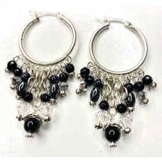 047 Boucles d'oreilles anneaux 10 trous onyx, hematites, tourmaline